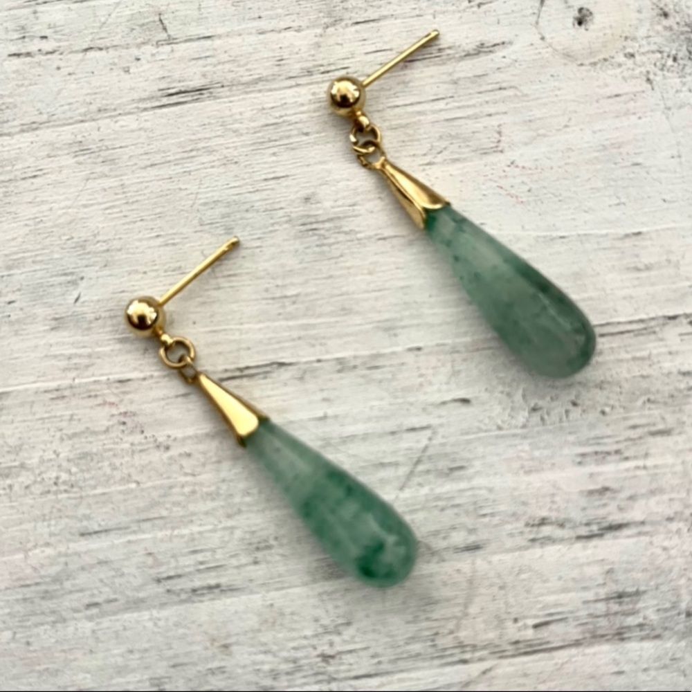 Aventurine gold tone drop earrings